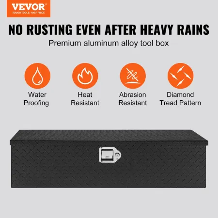 VEVOR Heavy Duty Aluminum Truck Bed Tool Box, Diamond Plate Tool Box with Side Handle and Lock Keys, Storage Tool Box Chest Box 