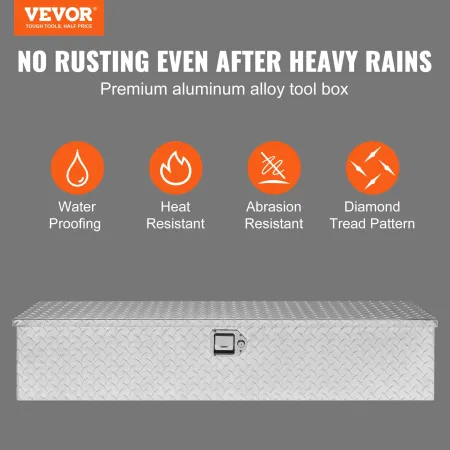 VEVOR Heavy Duty Aluminum Truck Bed Tool Box, Diamond Plate Tool Box with Side Handle and Lock Keys, Storage Tool Box Chest Box 