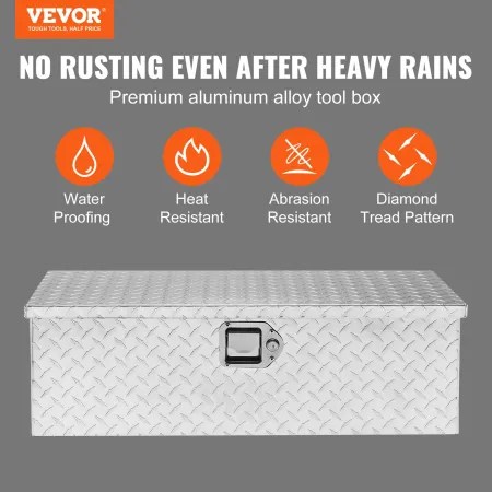 VEVOR Heavy Duty Aluminum Truck Bed Tool Box, Diamond Plate Tool Box with Side Handle and Lock Keys, Storage Tool Box Chest Box 