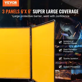 VEVOR Welding Screen with Frame, 6' x 6' 3 Panel Welding Curtain Screens, Flame-Resistant Vinyl Welding Protection Screen on 12 