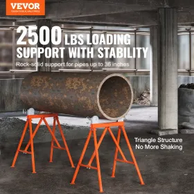 VEVOR Pipe Stand with Roller Head 1134 kg Load for 5.1-91.4 cm Pipes 45 Steel