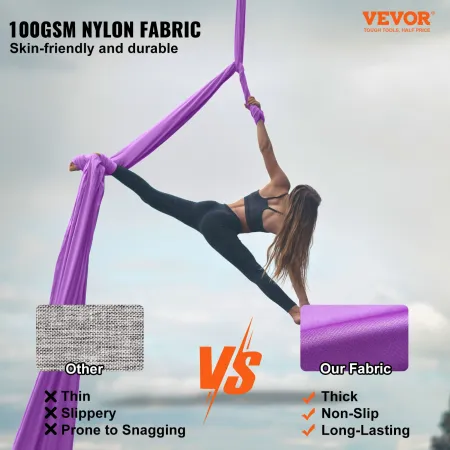 VEVOR Aerial Silk & Yoga Swing, 8.7 Yards, Aerial Yoga Hammock Kit with 100gsm Nylon Fabric, Full Rigging Hardware & Easy Set-up