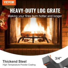 VEVOR Fireplace Log Grate, 24 inch Heavy Duty Fireplace Grate with 6 Support Legs, 3/4’’ Solid Powder-coated Steel Bars, Log Fir