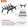 VEVOR Fireplace Log Grate, 24 inch Heavy Duty Fireplace Grate with 6 Support Legs, 3/4’’ Solid Powder-coated Steel Bars, Log Fir