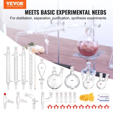 VEVOR Lab Distillation Kit, 3.3 Boro Lab Glassware Distillation Kit with 24, 40 Joint, 1000ml Essential Oil Distillation Apparat
