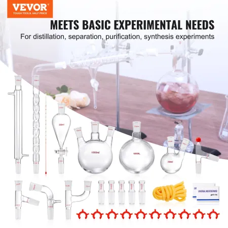 VEVOR Lab Distillation Kit, 3.3 Boro Lab Glassware Distillation Kit with 24, 40 Joint, 1000ml Essential Oil Distillation Apparat