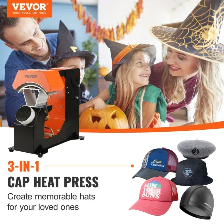 Hat Heat Press, 3-in-1 Auto Cap Heat Press Machine, 6.4x3.5in Clamshell Sublimation Transfer, Automatic Release&Press Knob-style