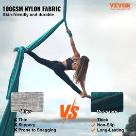 VEVOR Aerial Silk & Yoga Swing, 11 Yards, Aerial Yoga Hængekøjesæt med 100gsm nylonstof, komplet rigging hardware og nem