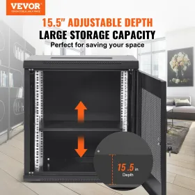 VEVOR 12U Wall Mount Network Server Cabinet, 39.4cm/15.5" Deep, Server Rack Cabinet Enclosure, 90kg/200 lbs Max. Ground-mounted 