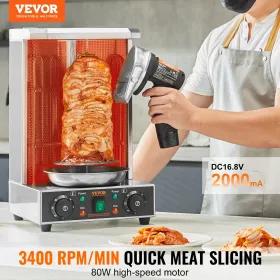 VEVOR Electric Shawarma Knife, 80W Cordless Battery Professional Turkish Knife, Commercial Stainless Steel Gyro Cutter, Doner Ke
