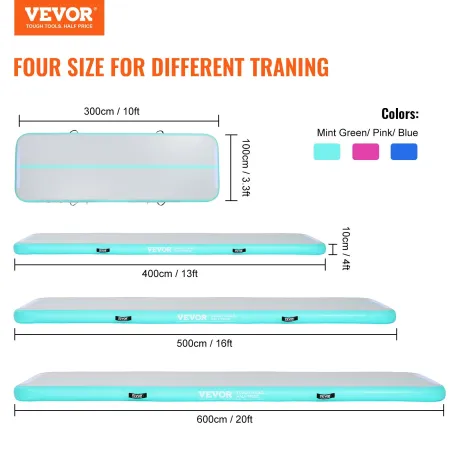 VEVOR 4 m Air Track Inflatable Training Tumbling Gymnastics Gym Mat with Pump