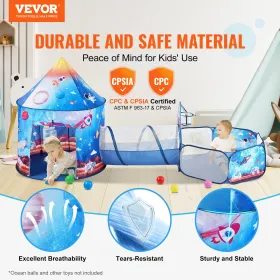 VEVOR 3 in 1 Kids Play Tent with Tunnel for Boys, Girls, Babies and Toddlers, Indoor/Outdoor Pop Up Playhouse with Carrying Bag 