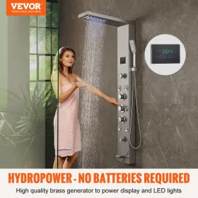 brusepanelsystem, 6 brusetilstande, LED & skærm vandkraft
