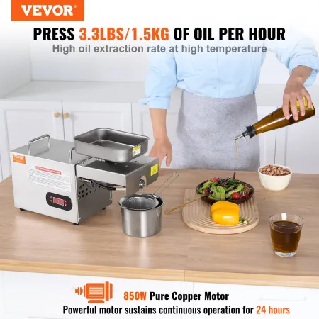 VEVOR Electric Oil Press Machine, 850W Stainless Steel Oil Extractor Machine, 0-300℃ / 32 - 572 ℉ Adjustable Temperature, Hot Pr