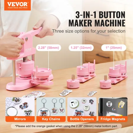 Button Maker, 1/1.25/2.28 inch(25/32/58mm) 3-IN-1 Pin Maker, 300pcs Button Parts, Button Maker Machine with Panda Magic Book, Er