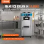 Commercial Ice Cream Machine, 21-31 L/H Yield, 1500W 3-Flavor Freestanding Soft Serve Ice Cream Maker, 2 x 5.5L Stainless Steel 