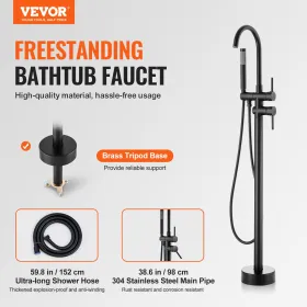 Freestanding Bathtub Faucet, Floor Mount, Freestanding Tub Filler, Shower Mixer Taps, Two Water Modes, 360° Swivel Spout, for Ba