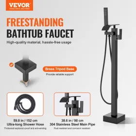 VEVOR Freestanding Bathtub Faucet, Floor Mount, Freestanding Tub Filler, Shower Mixer Taps, Two Water Modes, 360° Swivel Spout, 