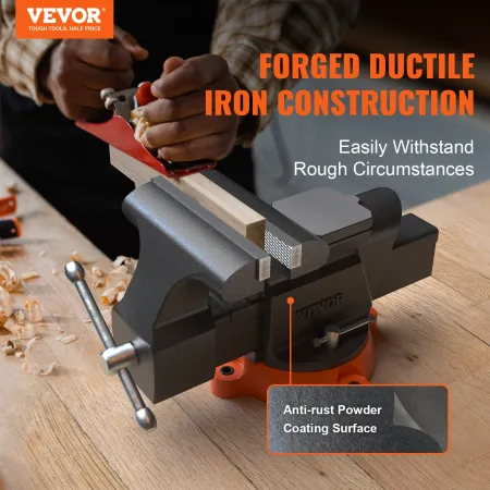 Bench Vise Jaw Width 15.2 cm Jaw Opening 15 cm w/ Anvil 360° Swivel Locking Base 60,000 PSI Rust-proof Heavy Duty Ductile Iron f