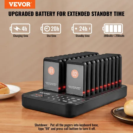 VEVOR Restaurant Pager System, Wireless 400m Long Range Lineup Waiting Queue Signal, Guest Customer Calling Beepers with Vibrati