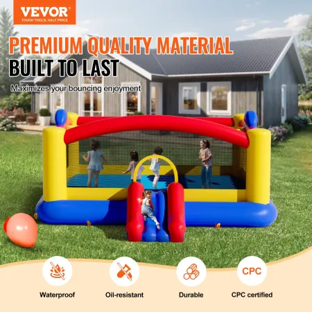 Inflatable Bounce House, Outdoor High Quality Playhouse Trampoline, Jumping Bouncer with Blower, Slide, and Storage Bag, Family 