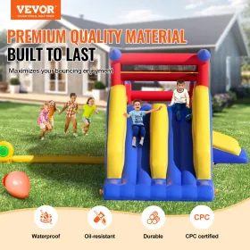 Inflatable Bounce House, Outdoor High Quality Playhouse Trampoline, Jumping Bouncer with Blower, Slide, and Storage Bag, Family 