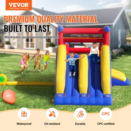 VEVOR Inflatable Bounce House, Outdoor High Quality Playhouse Trampoline, Jumping Bouncer with Blower, Slide, and Storage Bag, F