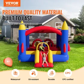 VEVOR Inflatable Bounce House, Outdoor High Quality Playhouse Trampoline, Jumping Bouncer with Blower, Slide, and Storage Bag, F