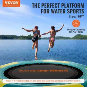 Inflatable Water Bouncer, 10ft Recreational Water Trampoline, Portable Bounce Swim Platform with 3-Step Ladder & Electric Air Pu
