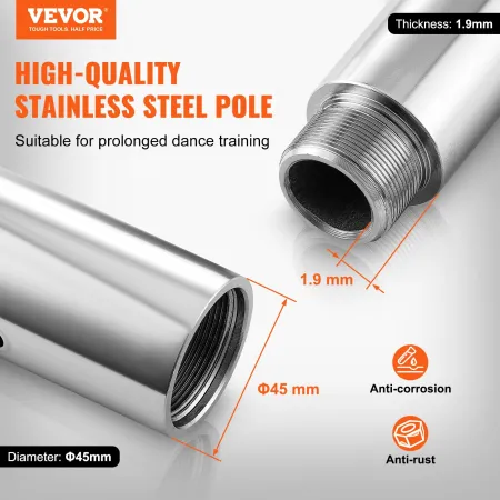 VEVOR Professional Dancing Pole, Spinning Static Dancing Pole Kit, Portable Removable Pole, 45mm Heavy-Duty Stainless Steel Pole