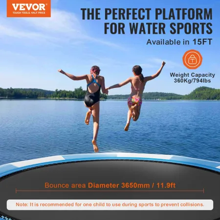 VEVOR Inflatable Water Bouncer, 15ft Recreational Water Trampoline, Portable Bounce Swim Platform with 3-Step Ladder & Electric 