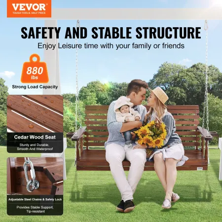 Wooden Porch Swing 5.5 ft, Patio bench swing for Courtyard & Garden, Upgraded 880 lbs Strong Load Capacity, Heavy Duty Swing Cha