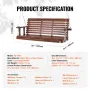 VEVOR Wooden Porch Swing 5.5 ft, Patio bench swing for Courtyard & Garden, Upgraded 880 lbs Strong Load Capacity, Heavy Duty Swi