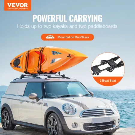 VEVOR Kayak Roof Rack 1 Pair J-Bar, Soft Roof Rack, Top Mount Tie Down, Carrier for kayak, Surf Board, Canoe, SUP, Ski Board, Mo
