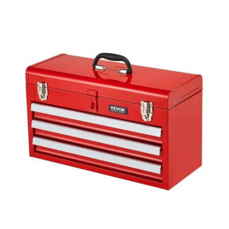 Tool Box 20.5-inch Portable Metal Tool Box 3 Drawers Tool Organizer Red