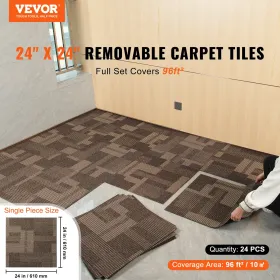 VEVOR Carpet Tiles Reusable, 24"x 24"Carpet Squares With Padding Attached, Soft Padded Carpet Tiles, Easy Install DIY for Bedroo