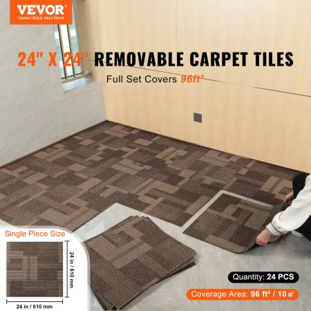 VEVOR Carpet Tiles Reusable, 24"x 24"Carpet Squares With Padding Attached, Soft Padded Carpet Tiles, Easy Install DIY for Bedroo