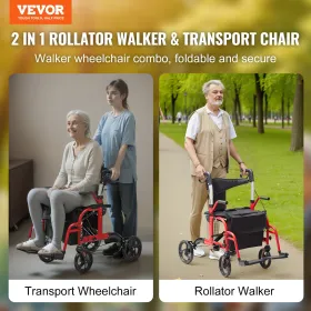 2 i 1 Rollator Rollator & Transportstol til seniorer, Folding