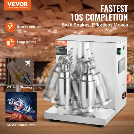 VEVOR Milkshake Maker Machine, 120W Commercial Milk Tea Shaker Machine, Double Head Milk Shake Mixer Machine, 0-180s Adjustable 