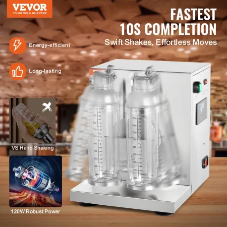 VEVOR Milkshake Maker Machine, 120W Commercial Milk Tea Shaker Machine, Double Head Milk Shake Mixer Machine, 0-180s Adjustable 