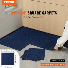 VEVOR Carpet Tiles Peel and Stick, 24” x 24” Squares Self Adhesive Carpet Floor Tile, Soft Padded Carpet Tiles, Easy Install DIY