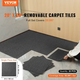 Carpet Tiles Reusable, 20"x 20" Carpet Squares With Padding Attached, Soft Padded Carpet Tiles, Easy Install DIY for Bedroom Liv