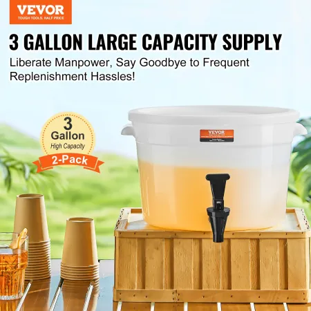 VEVOR Beverage Dispenser, 3 Gallon Drink Dispensers for Parties, Plastic Juice Dispenser with Spigot and Lid, Iced Tea Lemonade 