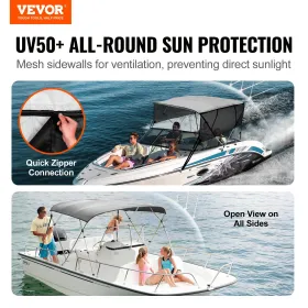 VEVOR 4 Bow Bimini Top Boat Cover, Detachable Mesh Sidewalls, 600D Polyester Canopy with 1" Aluminum Alloy Frame, Includes Stora