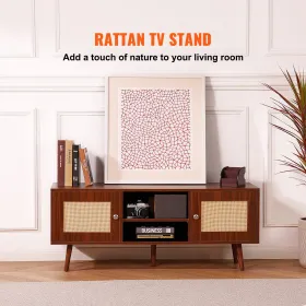 Rattan TV Stand, Boho TV Cabinet til 55 tommer TV, Mid Century