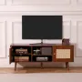 Rattan TV Stand, Boho TV Cabinet for 55 inch TV, Mid Century Modern TV Stand, Rattan TV Console with Adjustable Shelfs for Livin