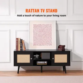 Rattan TV Stand, Boho TV Cabinet til 55 tommer TV, Mid Century