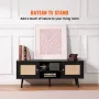 Rattan TV Stand, Boho TV Cabinet for 55 inch TV, Mid Century Modern TV Stand, Rattan TV Console with Adjustable Shelfs for Livin