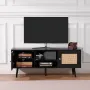 Rattan TV Stand, Boho TV Cabinet for 55 inch TV, Mid Century Modern TV Stand, Rattan TV Console with Adjustable Shelfs for Livin