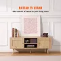 Rattan TV Stand, Boho TV Cabinet til 55 tommer TV, Mid Century